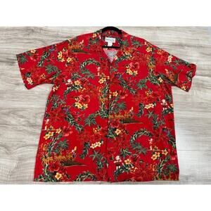 Bishop St. Men's Hawaiian Santa Christmas Button Up Short Sleeve Shirt - Size L